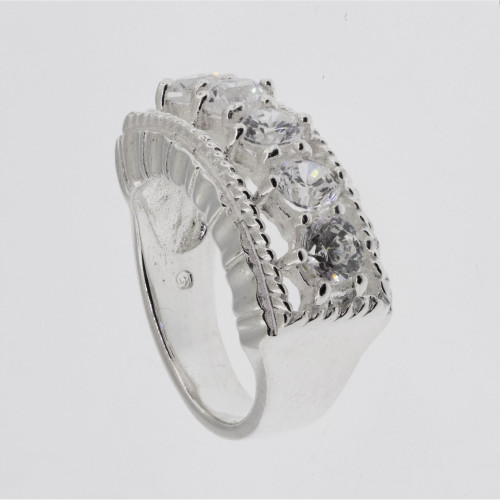 Anel de Prata Império Zircônias Brancas 4.0mm