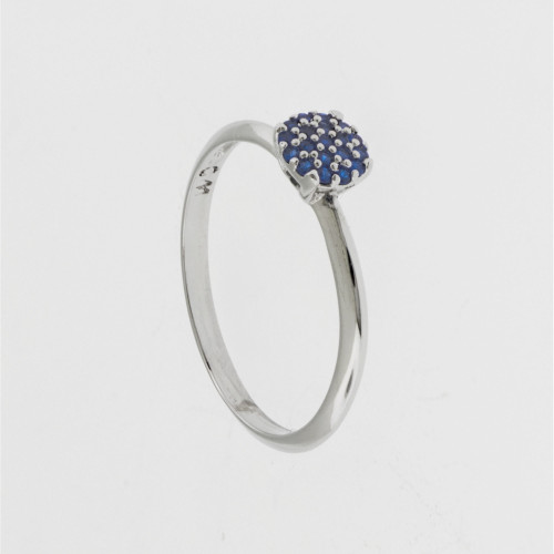 Anel de Prata Chuveiro Zircônias Safira Azul 5mm