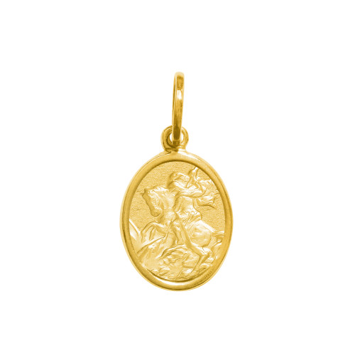 Pingente de Aço Mini São Jorge Gold IPG Oval 9x7mm