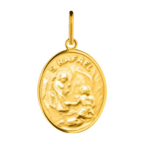 Pingente de Aço São Rafael Oval Gold IPG 15x12mm