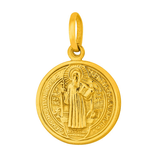 Pingente de Aço São Bento em Pé Redondo Gold IPG 18mm