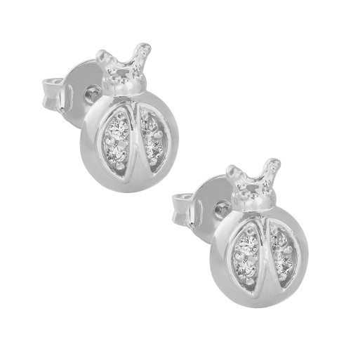 Brinco Prata Joaninha com Zircônia Branca 9.3x6.4mm