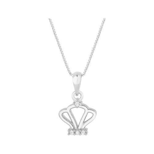 Colar Prata Coroa com Zircônia Branca 10x10mm 40cm