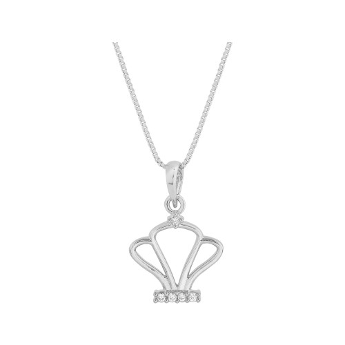 Colar Prata Coroa com Zircônia Branca 12.5x13mm 45cm