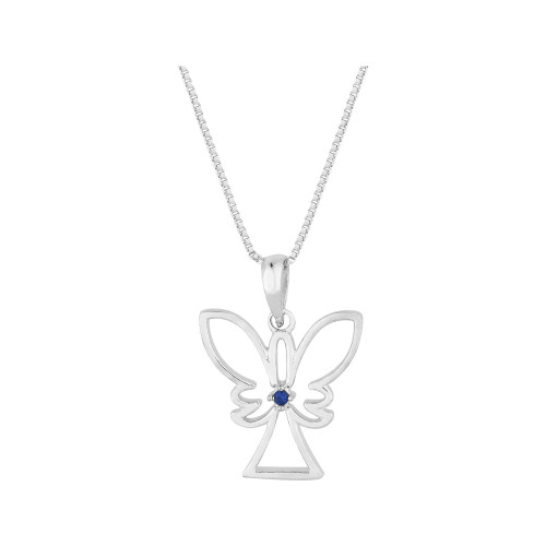 Colar Prata Anjo com Zircônia Azul 7x7mm 40cm