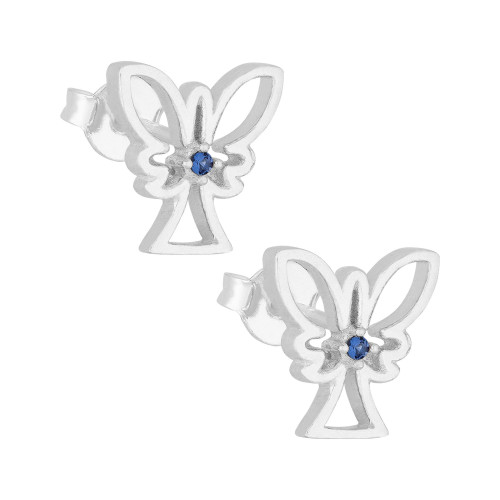 Brinco Prata Anjo com Zircônia Azul 7x7mm