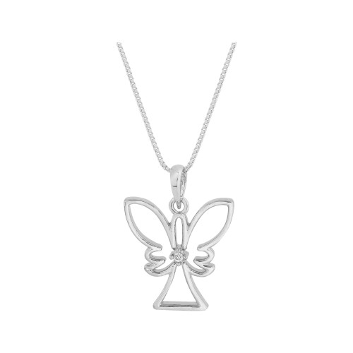 Colar Prata Anjo com Zircônia Branca 10x10mm 45cm