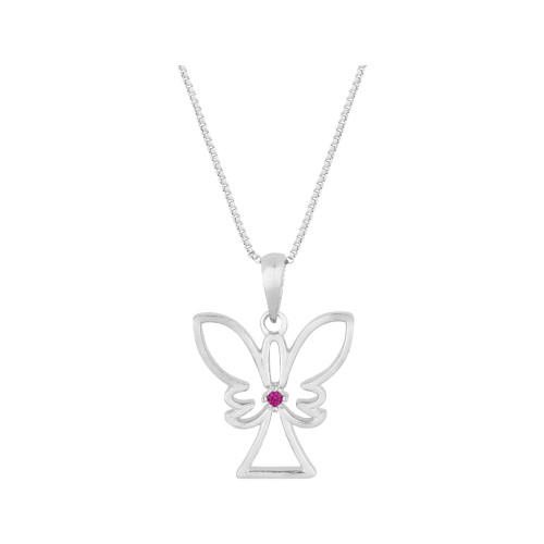 Colar Prata Anjo com Zircônia Vermelha 14x13mm 45cm