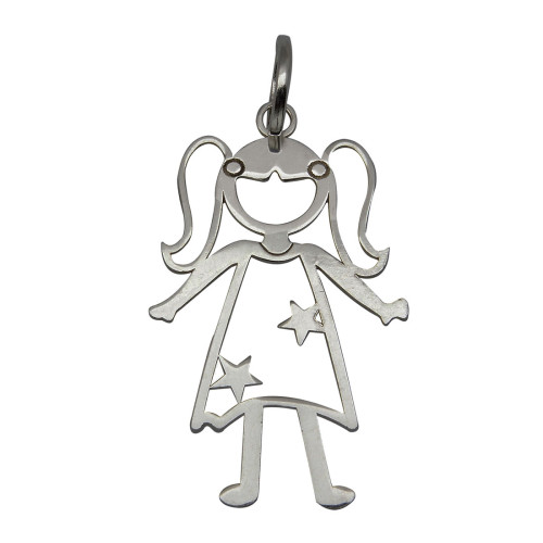 Pingente de Prata Menina de vestido Laser 29x15mm