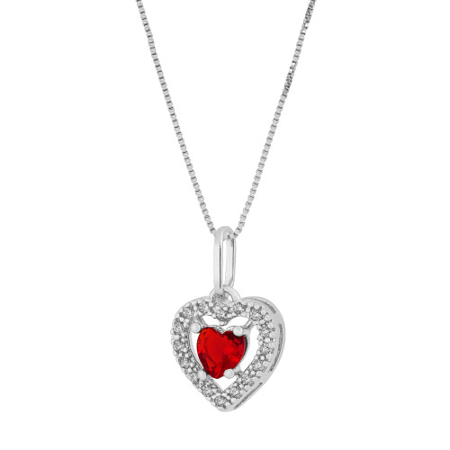 Colar de Prata Coração True Love com Zircônia Vermelha 9x9 45cm