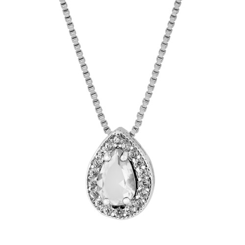 Colar de Prata Gota com Zircônia Branca 10x7 45cm