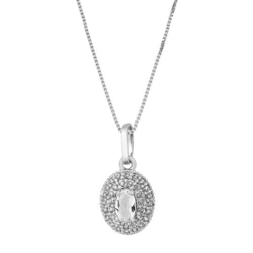 Colar de Prata Oval com Zircônia Cristal 10x7mm 45cm