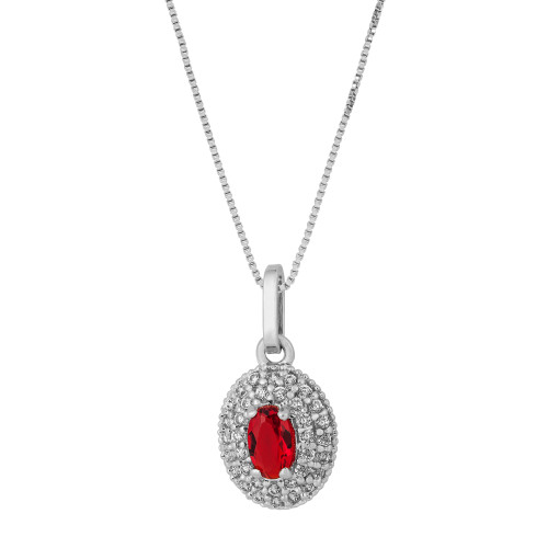 Colar de Prata Oval vermelho 10x7mm 45cm