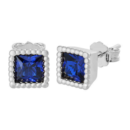 Brinco de Prata Quadrado Zircônia Carré Azul 5mmX5mm