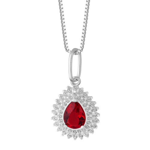 Colar de Prata Coleção Queens Cristal Rubi 5x7 e Zircônias Brancas 45cm