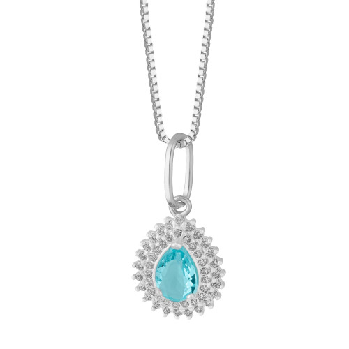 Colar de Prata Coleção Queens Cristal Topázio Sky 5x7 e Zircônias Brancas 45cm
