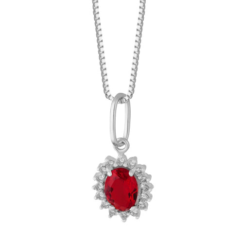 Colar de Prata Coleção Queens Cristal Rubi 5x7 e Zircônias Brancas 45cm