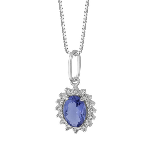 Colar de Prata Coleção Queens Cristal Tanzanita 5x7 e Zircônias Brancas 45cm