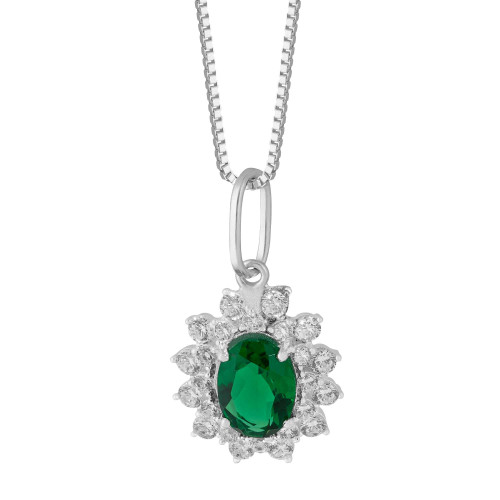 Colar de Prata Coleção Queens Cristal Esmeralda 6x8 e Zircônias Brancas 45cm