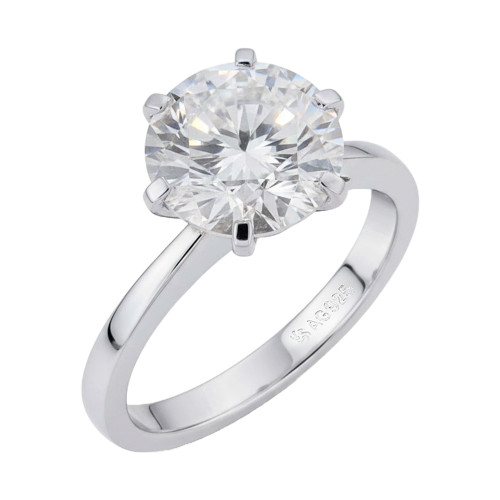 Anel de Prata Rhodinada Solitário com Pedra Moissanite 10mm