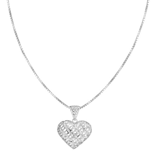 Colar de Prata Coração Loving Filigrana 10x35mm 45cm