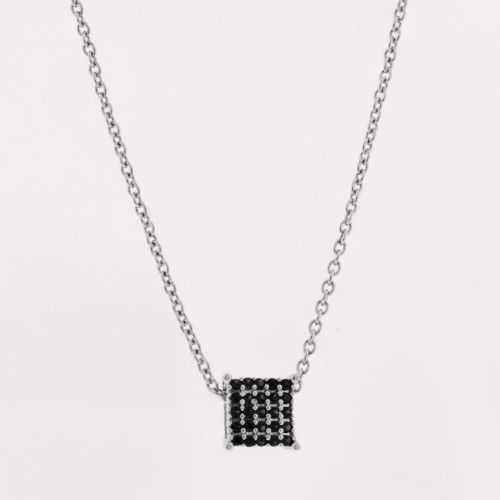 Colar de Prata Ponto de Luz Quadrado Zircônias Negras 45cm