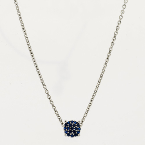 Colar de Prata Ponto de Luz Cravejado Zircônias Azul 45cm