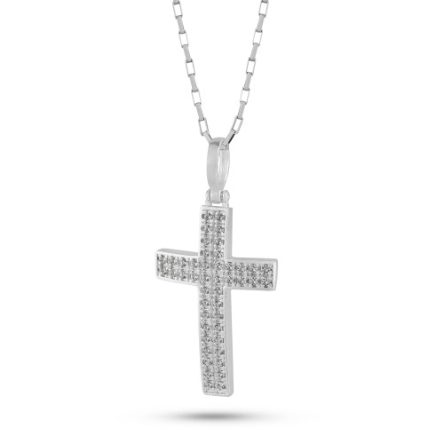 Pingente de Prata Cruz Cravejada com Zircônias 30x20