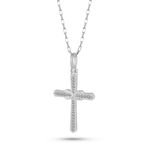 Pingente de Prata Cruz Infinito com Zircônia Branca 30x20