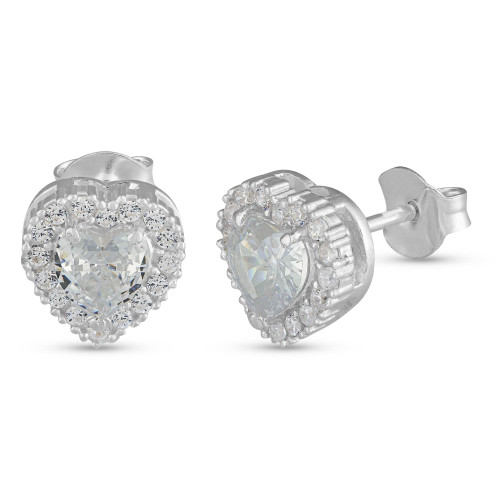 Brinco de Prata Coleção Fancy Coração Cristal 8x8