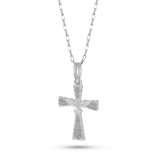 Pingente de Prata Cruz Espírito Santo com Zircônias 30x20