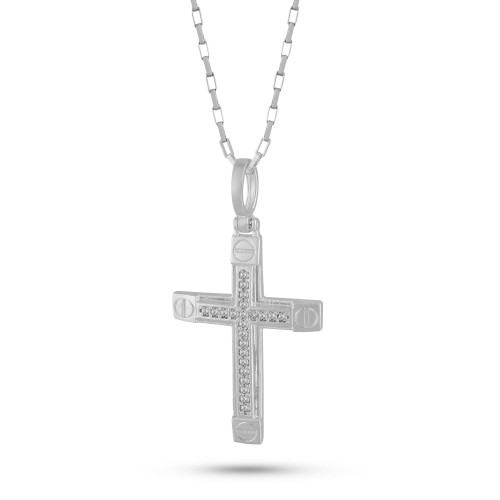 Pingente de Prata Cruz com Zircônias Brancas 30x20