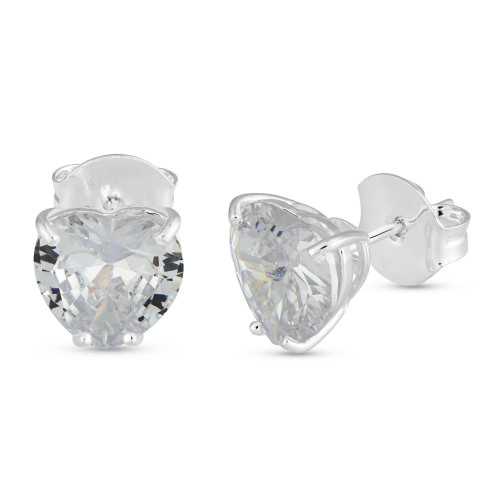 Brinco de Prata Coleção Fancy Zircônia  Cristal Coração 10mm