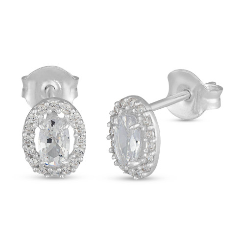 Brinco de Prata Coleção Princess Zircônia Oval Cristal 5x3