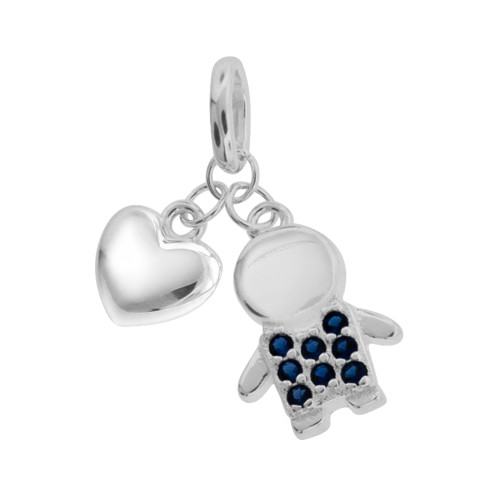 Pingente de Prata Menino com Coração  Zircônia Azul 12x8