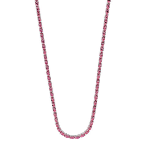 Colar de Prata Riviera Zircônias Safira Rosa 38cm