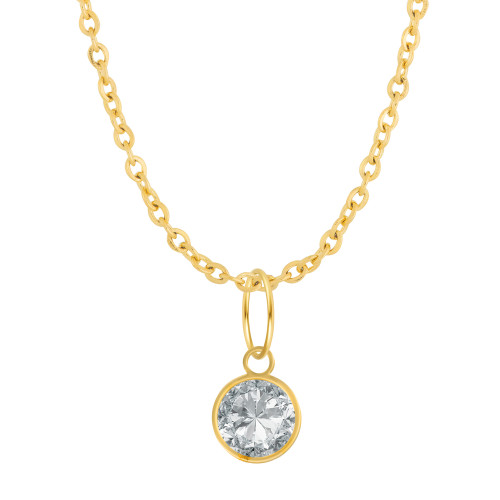 Colar Ponto de Luz Zircônia Cristal Ouro 10 Corrente Aço IPG 45cm