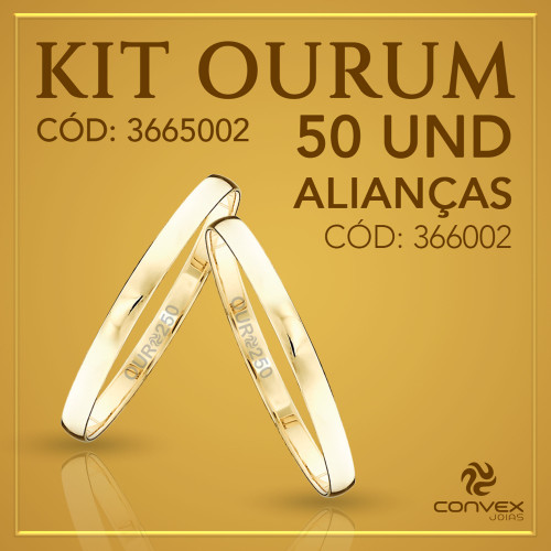 Kit de Aliança de Ouro Ourum 50 Alianças 366002 250K