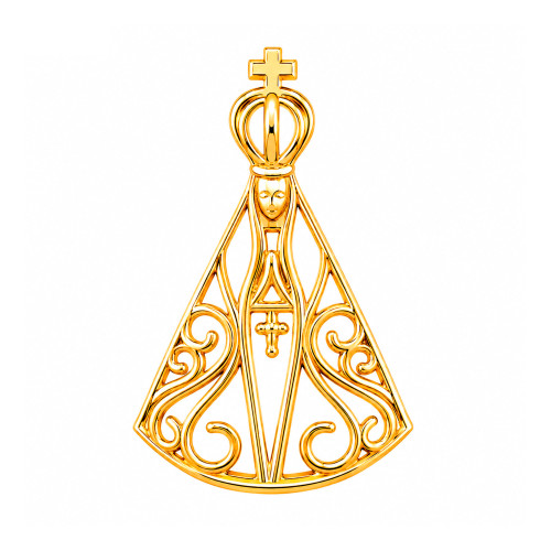Pingente de Prata Revestida em Ouro 18k N. Sra. Aparecida Filigrana 18x11