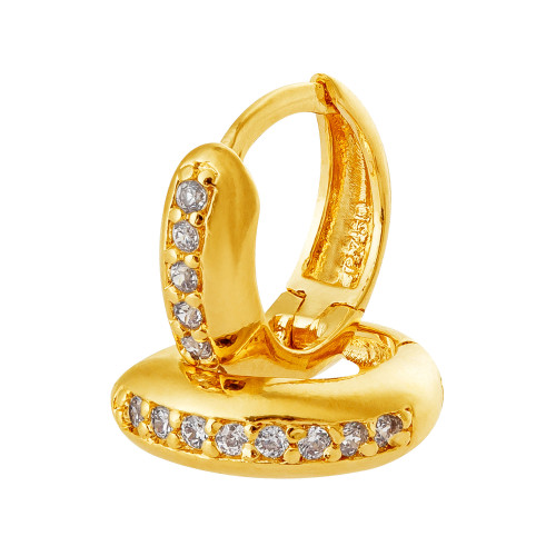 Brinco de Prata Argola Revestida de Ouro com Zircônias Brancas 10.2x3.2mm