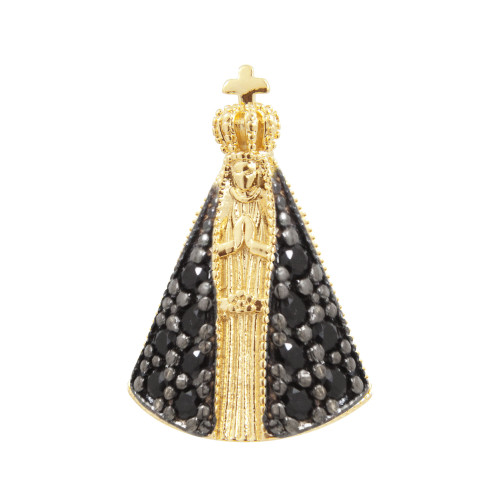 Pingente de Prata N. Sra. Aparecida Revestida com Ouro 18k e Zircônia 14mm