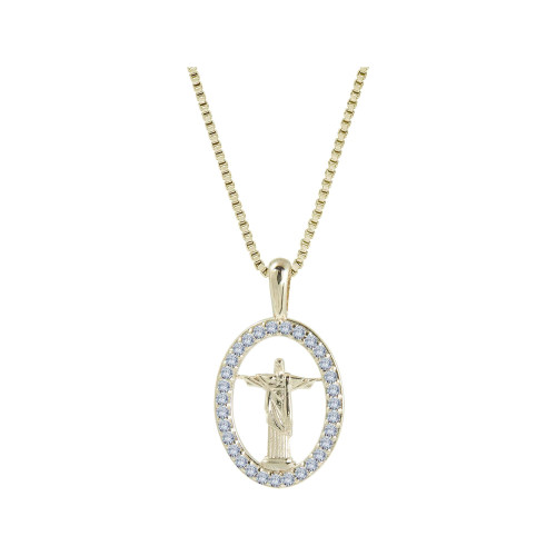 Colarde Prata Cristo Redentor Revestido com Ouro 18k 45cm