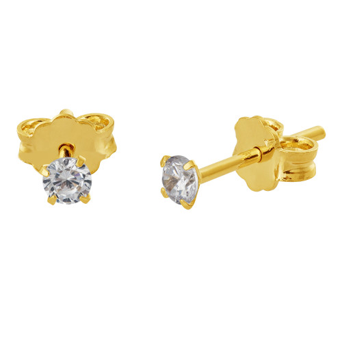 Brinco de Prata Ponto de Luz Zircônia Branca Revestido com Ouro 18k 3mmX3mm