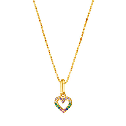 Colar de Prata Coração Colors Revestido com Ouro 18k 8x8mm 45cm