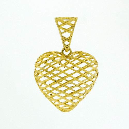 Pingente de Prata Revestido com Ouro 18k Coração Full Filigrana Dupla Face 18.5x18mm