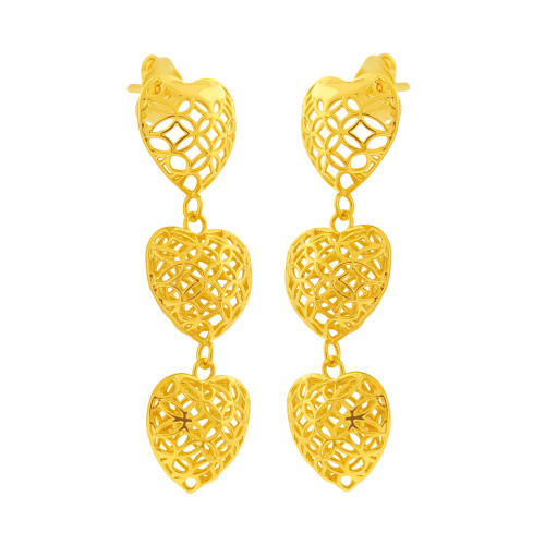 Brinco de Prata Three Love Filigrana Revestido com Ouro 18K