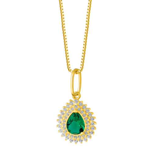 Colar de Prata Queens Cristal Esmeralda Revestido com Ouro 18k