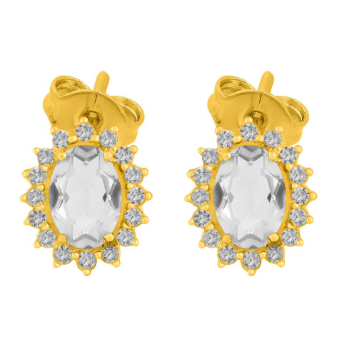 Brinco de Prata Queens Cristal Revestido com Ouro 18K  5x7