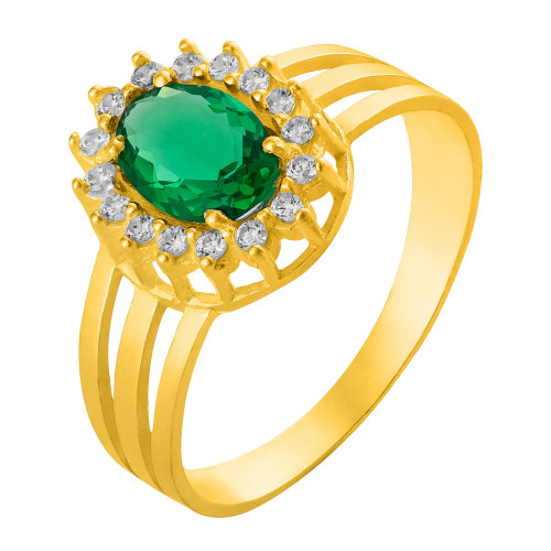 Anel de Prata Queens Cristal Esmeralda 5x7 Revestido com Ouro 18k