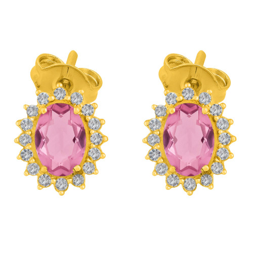 Brinco de Prata Queens Safira Rosa Revestido com Ouro 18K 5x7